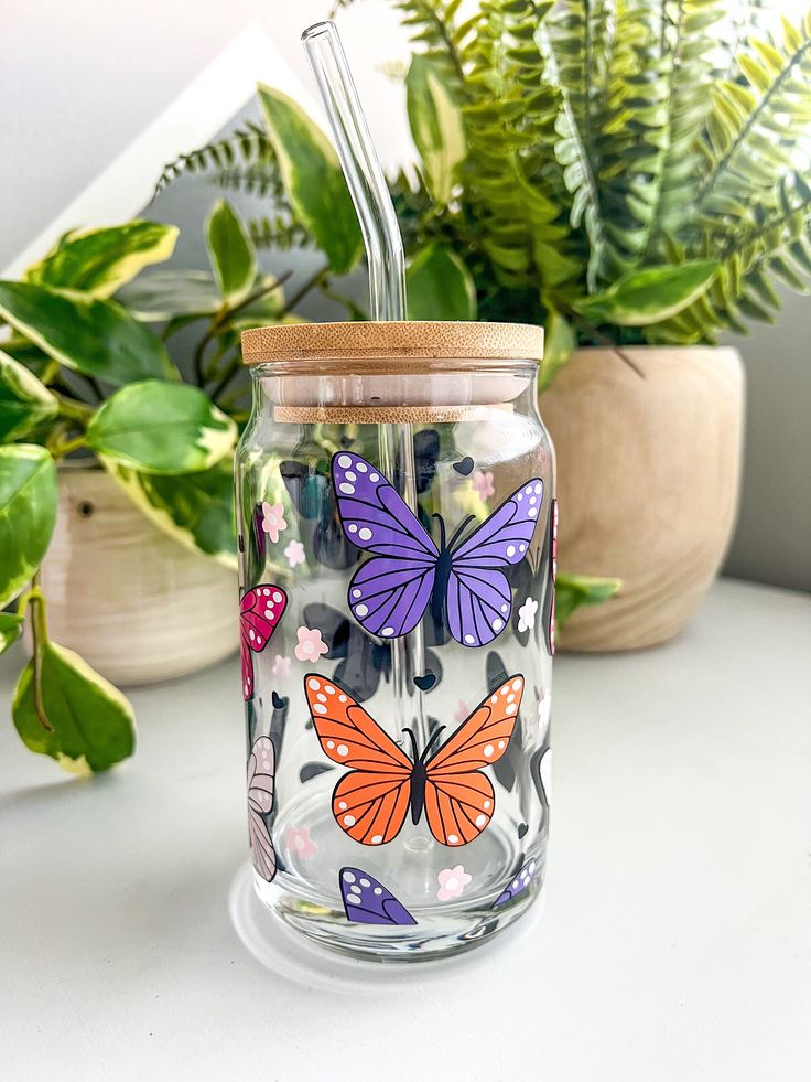 Butterfly glass cup